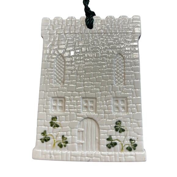 Donagal Belleek creamy white porcelain castle ornament green shamrock details - Picture 2 of 5